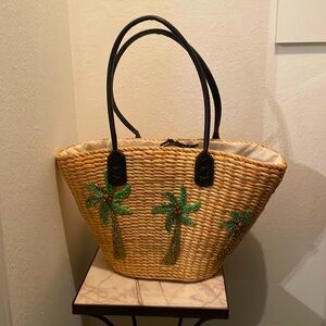 Straw Beach Bag with sequin Palm Trees